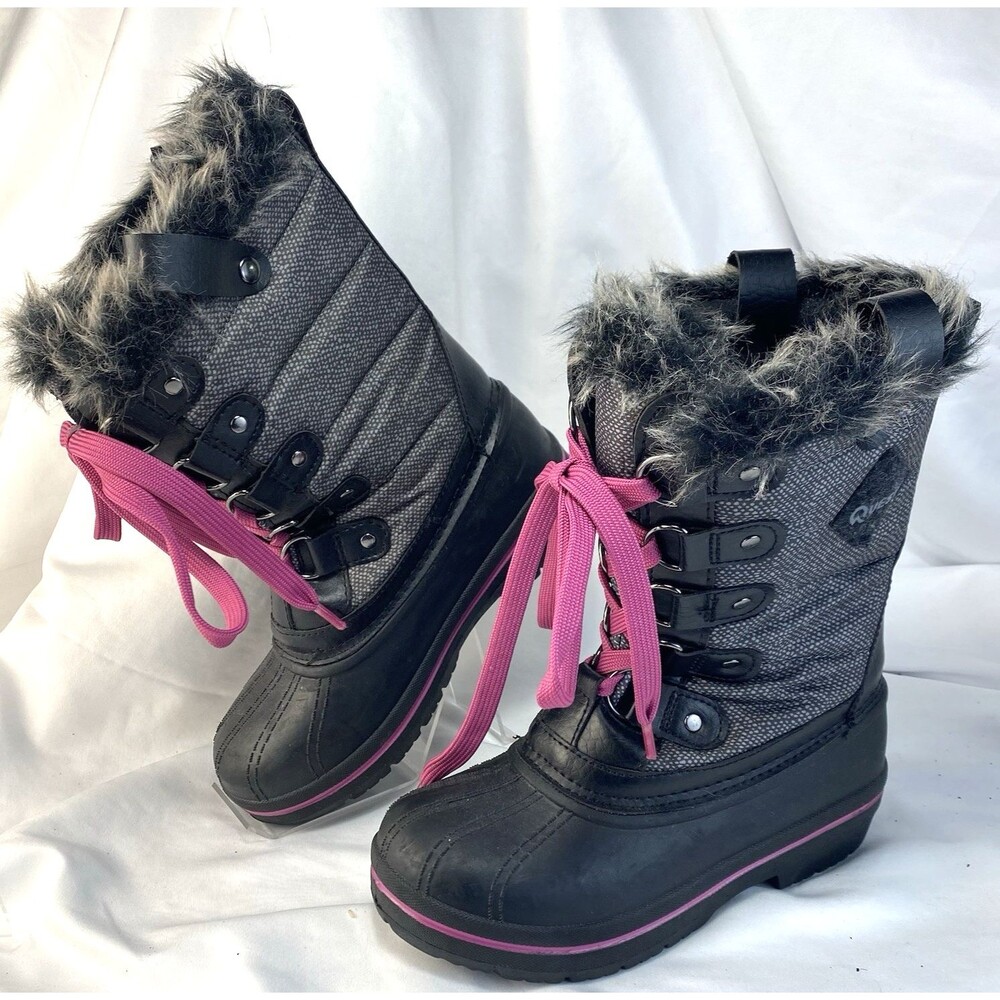 Quest “GIRL’S POWDER” Lace Up Boots/Faux Fur, Thinsulate, Gray Sz 1 (7 3/4")